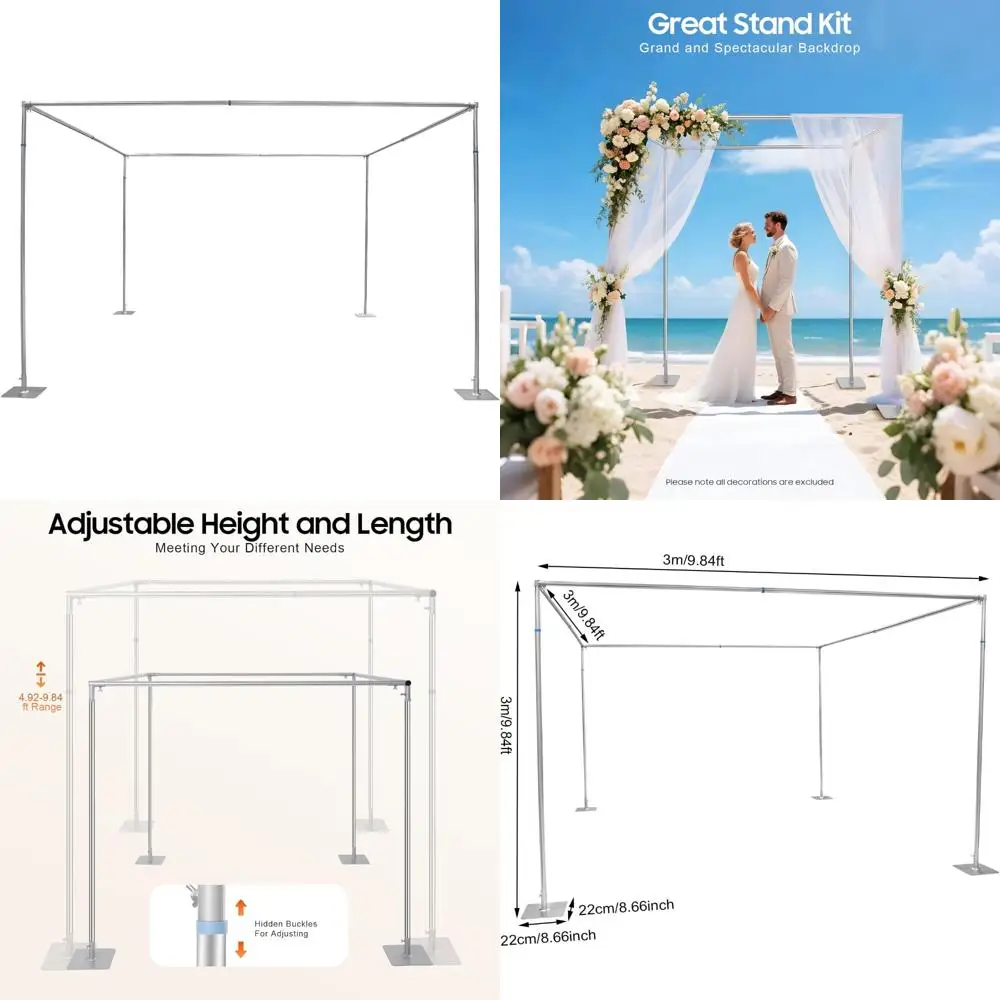 

Комплект квадратных сверхпрочных навесов длиной 10 футов с регулируемым 4-полюсным металлическим каркасом для мероприятий и свадеб на открытом воздухе