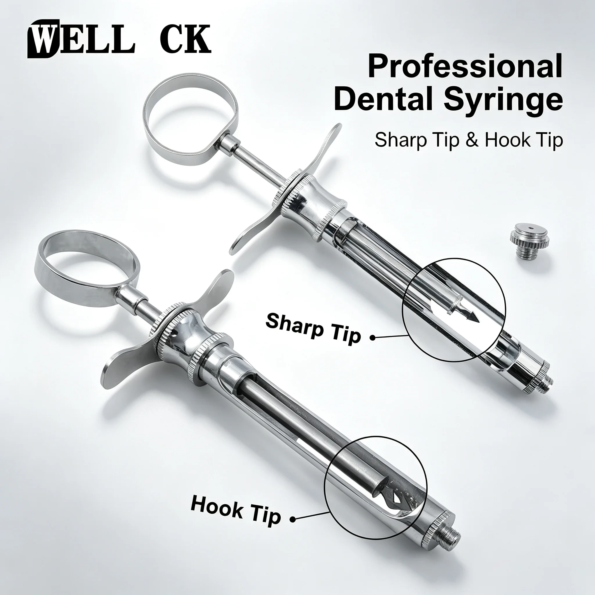 1Set Dental 1.8ML Injection Syringe Hook-headed Sharp Head Stainless Steel Dental Aspirating Syringe Surgical Instrument