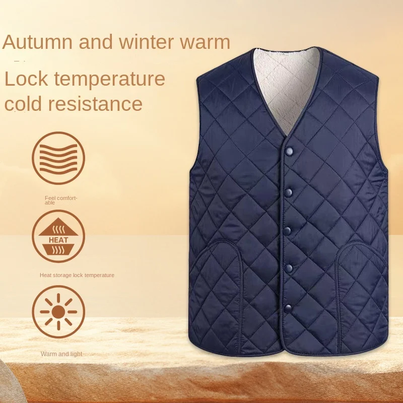 

Mens New Fleece Lined Thickened Vest for Autumn W inter Inner Wear Warm Stylish Plus Size Gilet for Middle Aged Dads