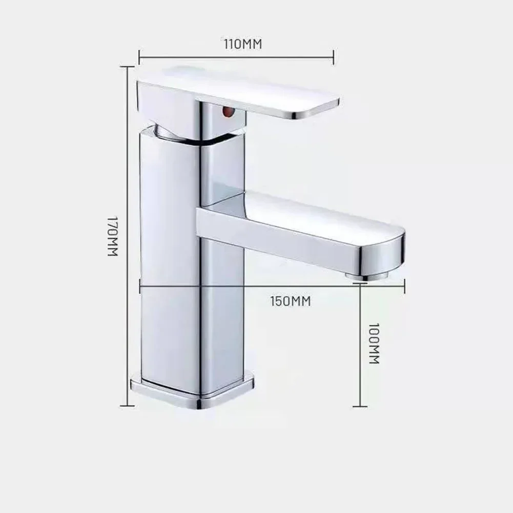 Torneira quadrada para pia de banheiro, torneira misturadora de água fria e quente de aço inoxidável, torneira para pia de banheiro, peças de banheiro