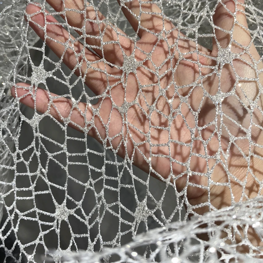 White Glitter Shiny Irregular  - огляд і ціна Crystal Mesh Fabric