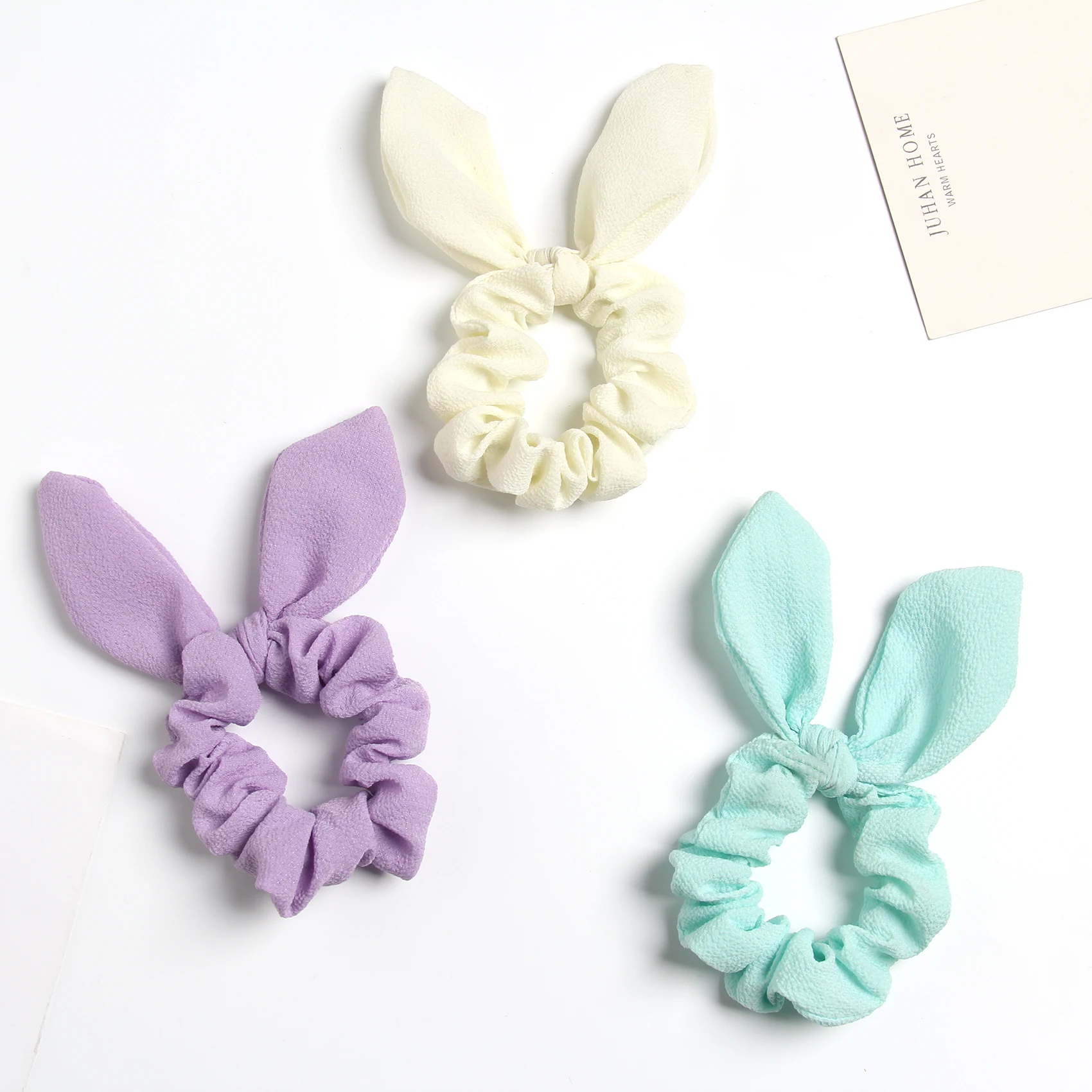 Furling Girl 1PC Solid Color Rabbit Ears Polyester Hair Ponytail Holder Hair ties Elastic Hair Bands for Women Hair Accessories