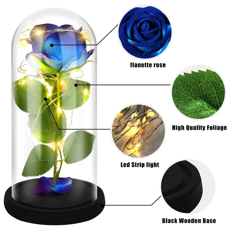 Rose That Lasts Forever Flower With LED Light In Glass Dome For Valentine's Mother's Day Birthday Women Best Gift