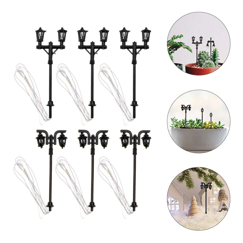 6 Pcs Mini Simulation Street Light Decor ماڈل لیمپ پوسٹ پلاسٹک ہاؤس لوازمات