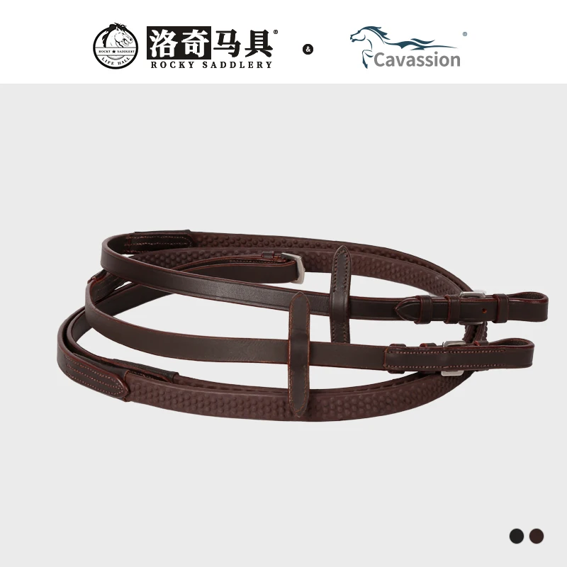 

cavassion 2024 new leather reins soft rubber grip reins when riding horse black color no less effective leadrope