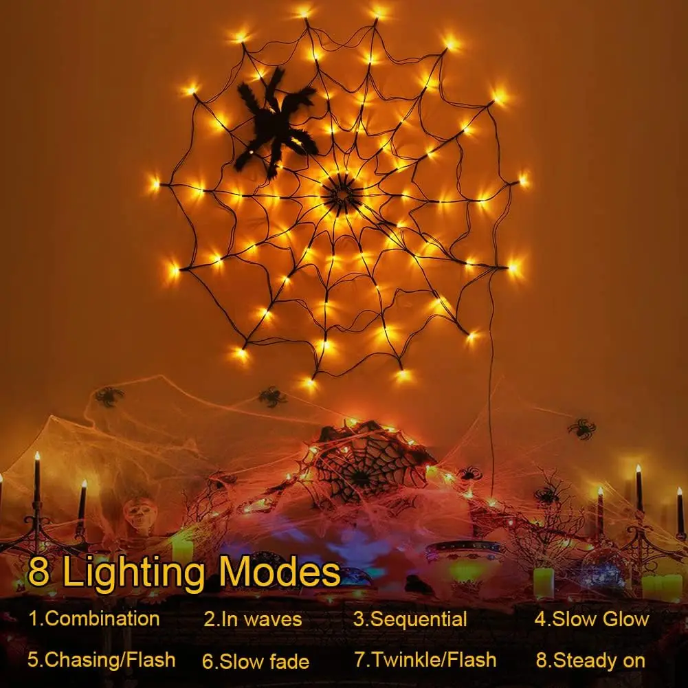 1M Halloween Light Battery Operated Garland LED Spider Web Fairy Light With Remote Control For Room Bedroom Decoration Horror