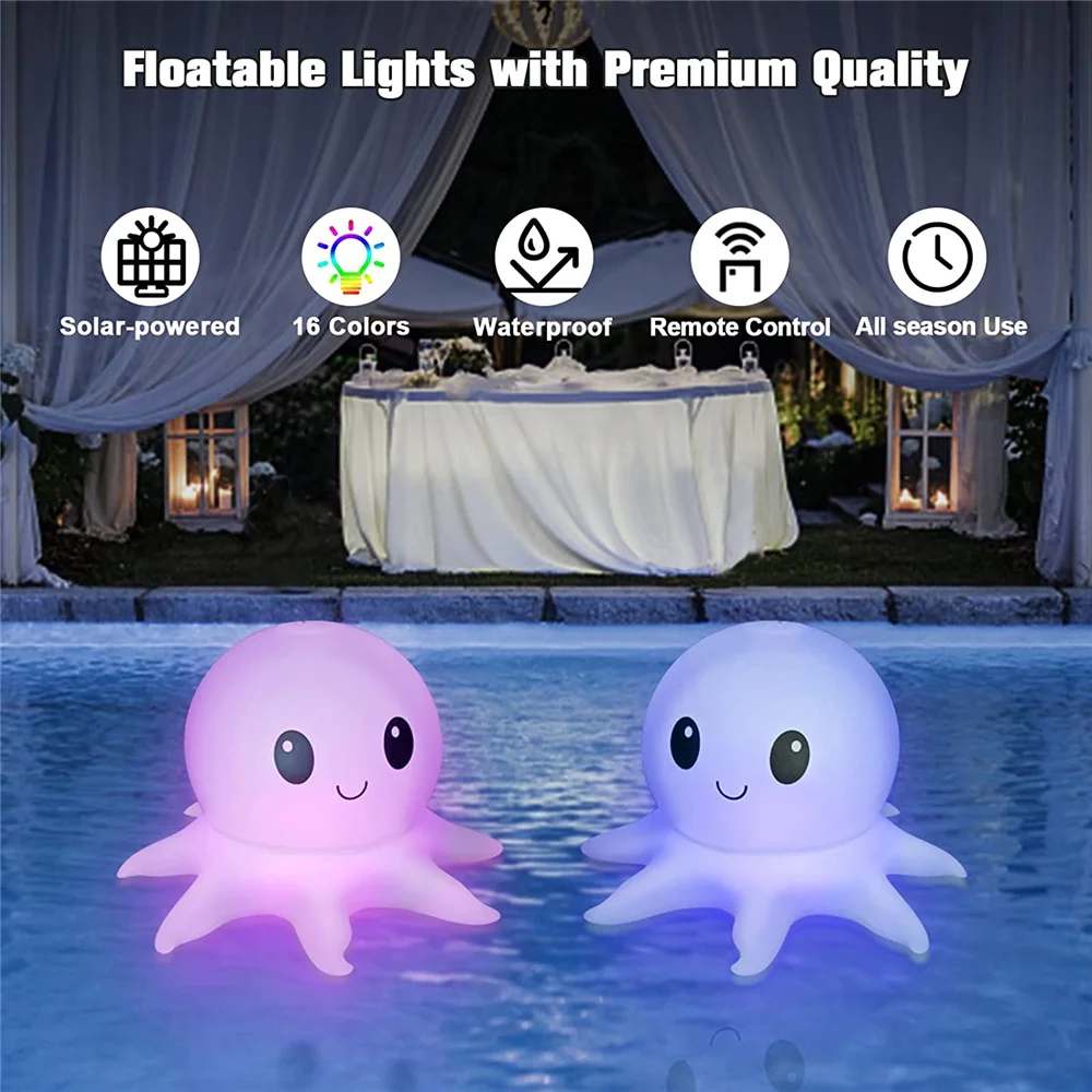 Luci solari galleggianti per piscine, telecomandate, palline gonfiabili colorate, polpo, piscina, prato, giardino, cortile