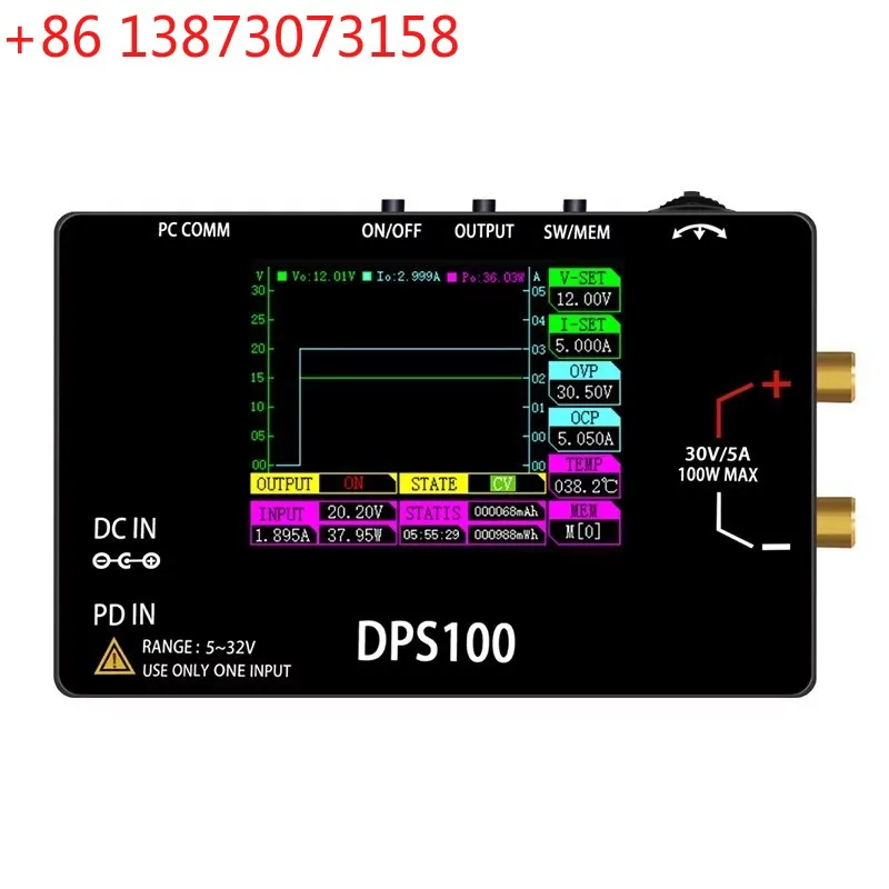 

DPS100 с 2,4-дюймовым цветным экраном, высокомощный (100 Вт), портативный, 30 В, 5 А, программируемый регулятор напряжения постоянного тока для ЧПУ.