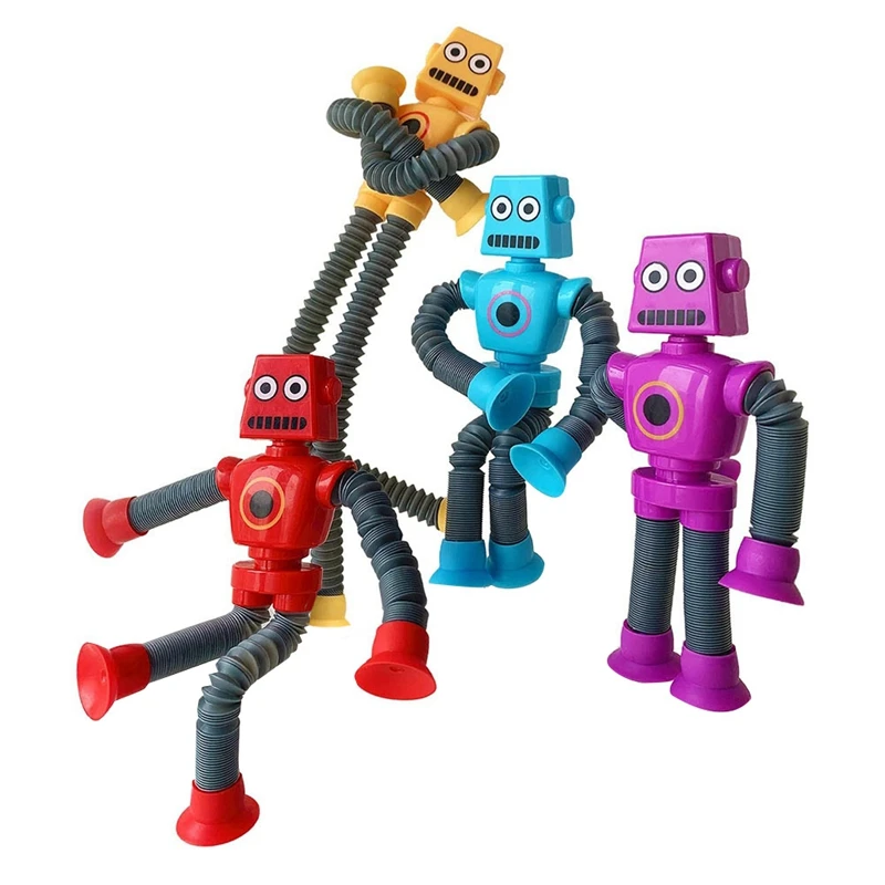 

4Piece Telescopic Suction Cup Robot Toy Parent-Child Interactive Decompression Toy With Light