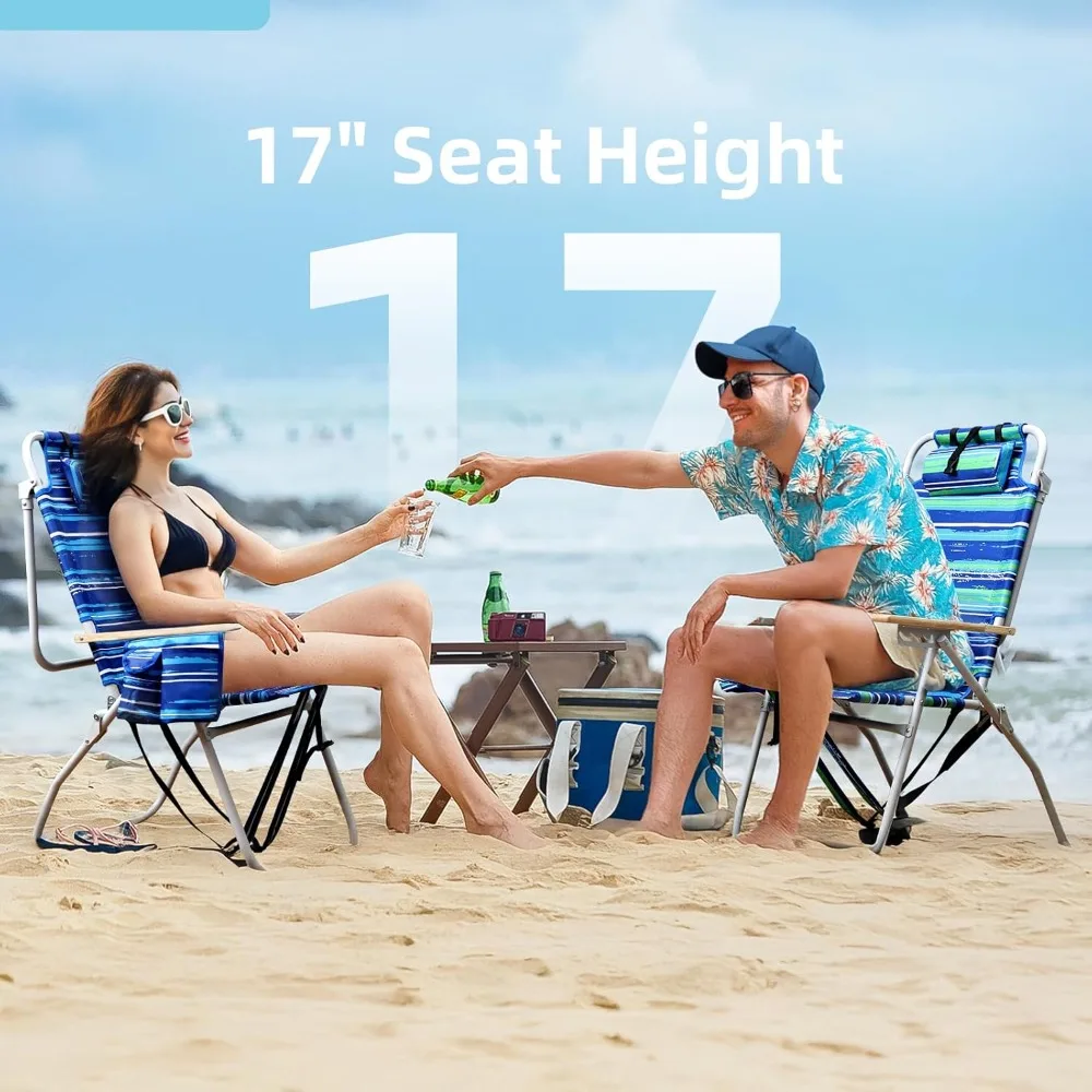 

Tall Beach Chairs for Adults, Positions Reclining Heavy Duty Chair with Large Cooler Pouch,1pack