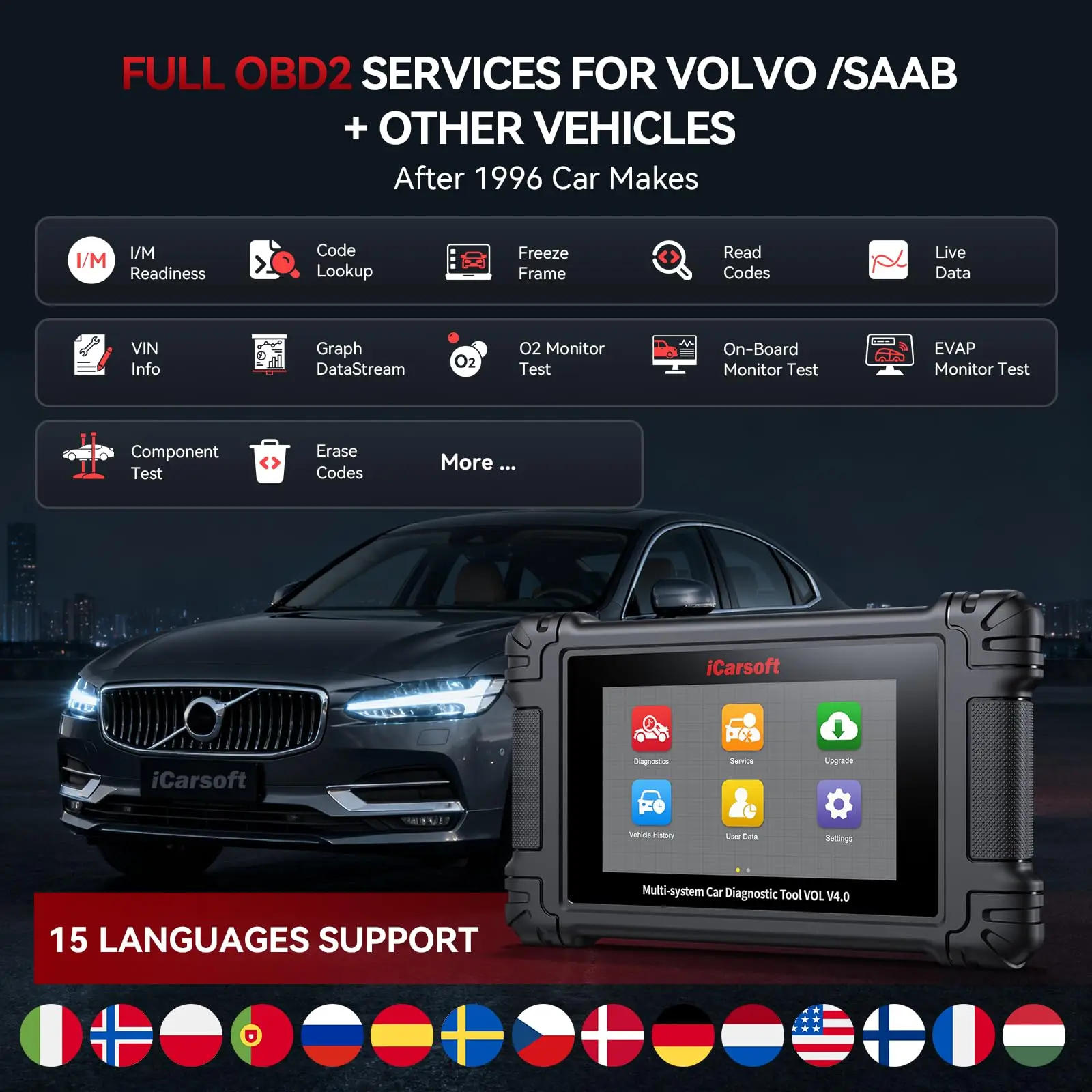 أداة مسح تشخيصية ثنائية الاتجاه iCarsoft 2025 VOL V4.0 لسيارة فولفو/SAAB + 2 مركبة ذات علامة تجارية للسيارات، جميع الأنظمة، 29 إعادة ضبطًا #2