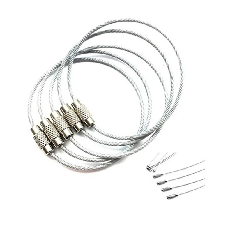 200Pcs Stainless Steel Wire Keychain Ring Key Keyring Circle Rope Cable Loop Outdoor Camp Luggage Tag Screw Lock Gadget
