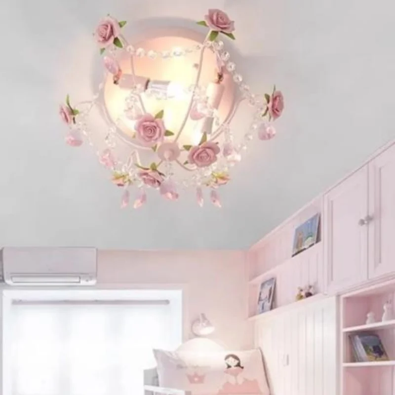 

Pink Rose Bouquet Ceiling Lights Children's Room Princess Room Decor Light Romantic Girl Bedroom Corridor Bouquet Ceiling Lamps