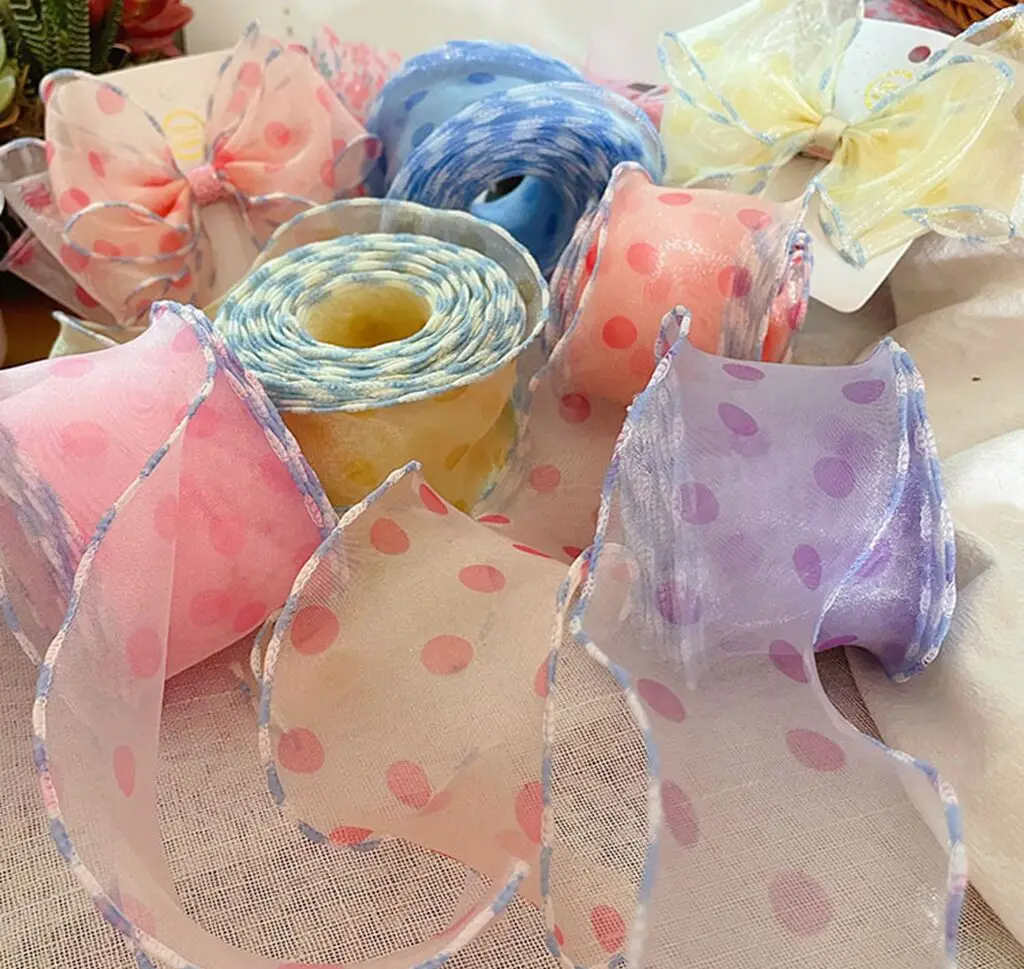 

34M/Roll 55MM Polka Dots Snow Yarn/Tulle Cuffed Ribbon DIY Handmade Materials Headdress Bow clothing Accessories Home Crafts