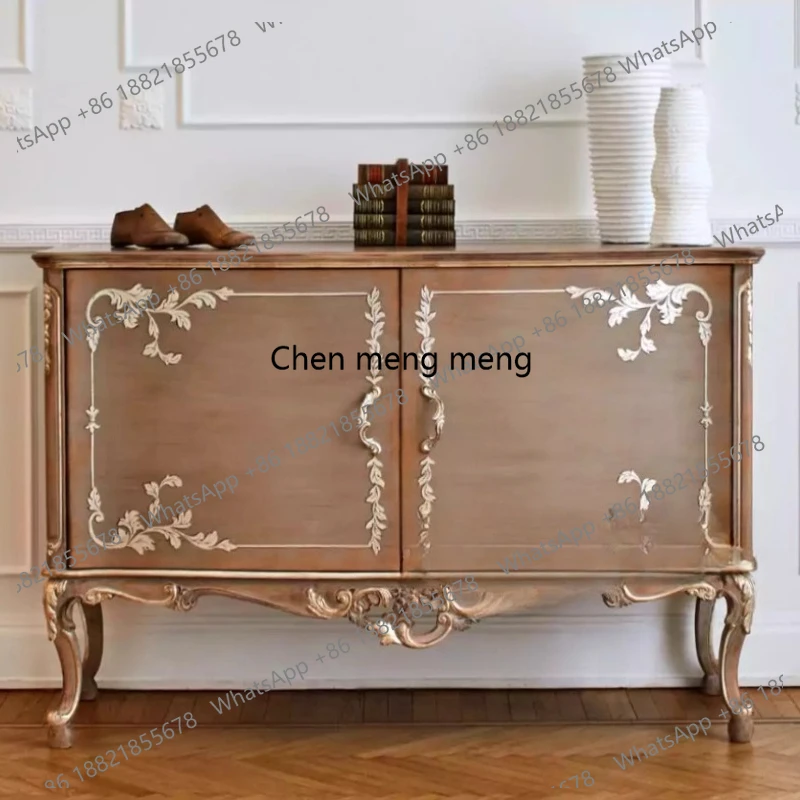 

French retro entrance cabinet American restaurant against the wall, double door carved solid wood decorative cabinet storage
