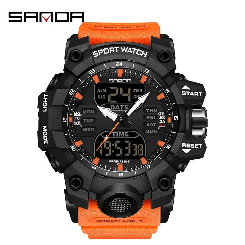 SANDA 6126 New Product Alarm Clock Multifunctional Men\'s Fashion Trend Korean Edition Waterproof Shock Resistant Wrist Watch