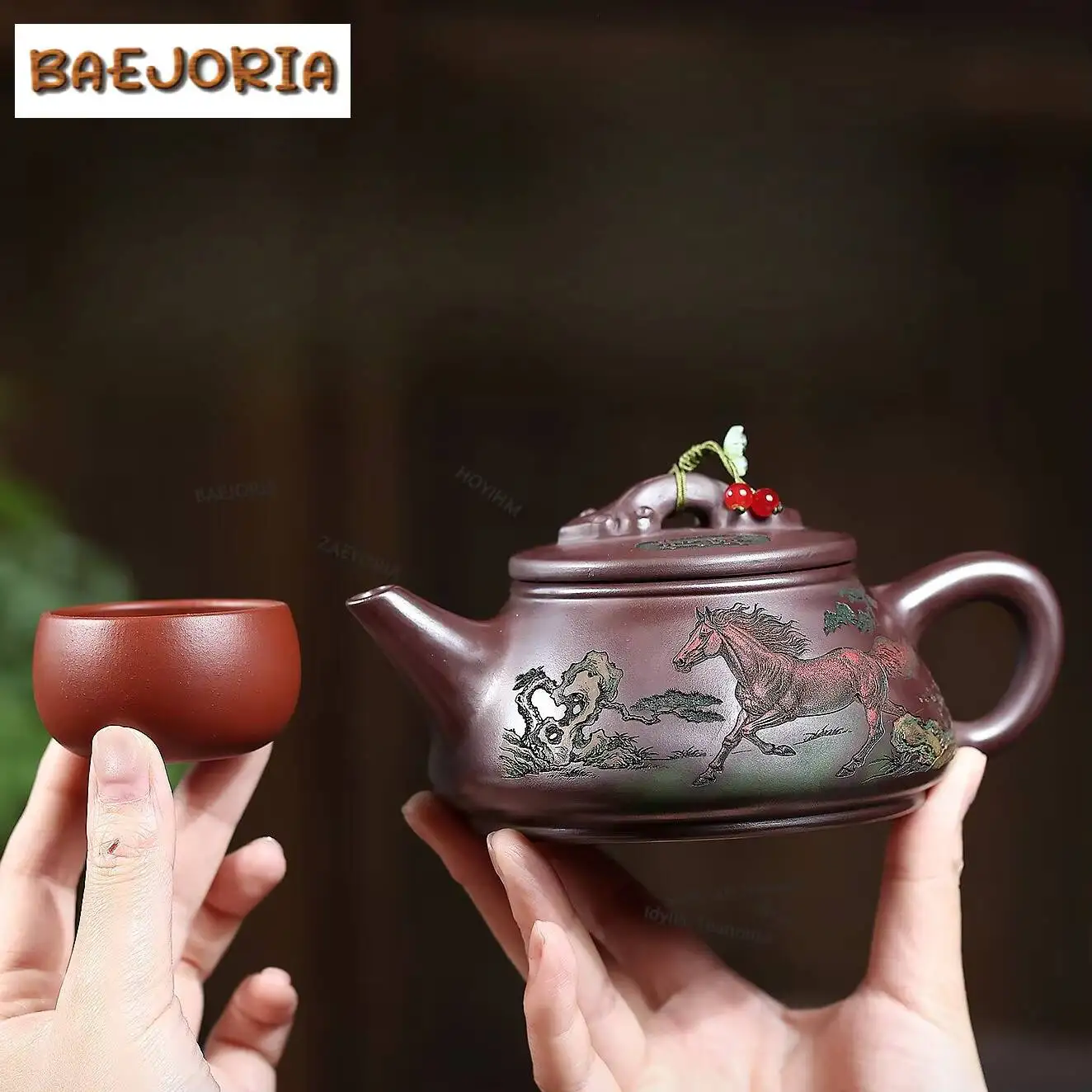 240ml Authentic Yixing Purple Clay Teapots Handmade Tile Gourd Pot Raw Ore Stone Red Mud Kettle Zisha Tea Set Tea Items Craft