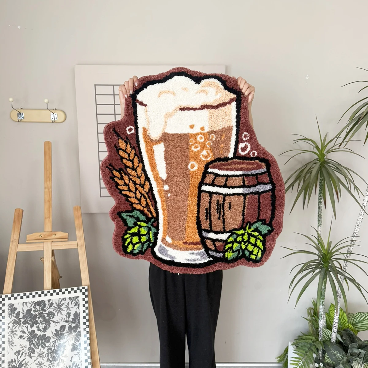 AGILESTAR Brew Barrel Tufted Area Rug Shaped Non-Slip Statement Flocking Mat Vintage Tavern Aesthetic for Living Room Lounge Bar
