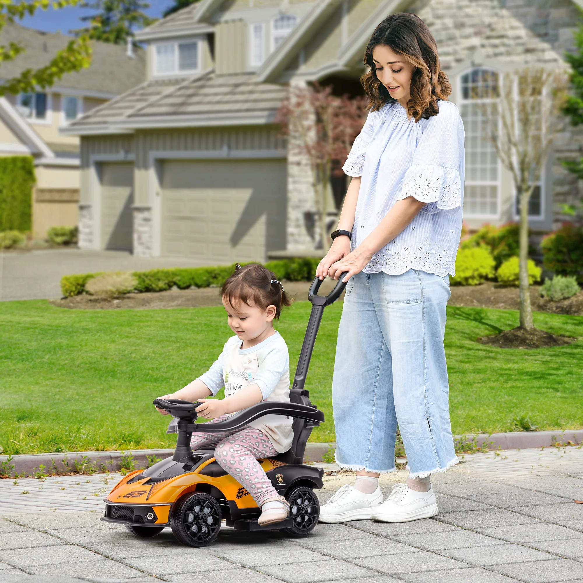 AIYAPLAY 2 en 1 Coche Correpasillos para Niños 12-36 Meses Lamborghini Naranja