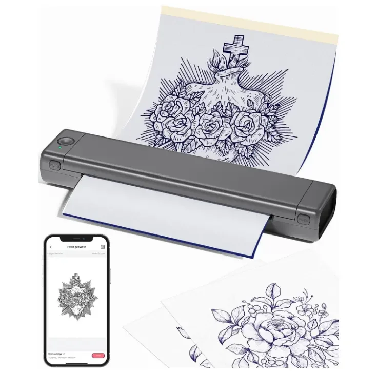 Portable Paper Thermal Printer Wireless USB Temporary Tattoo Printer Machine Inkless Portable Printer