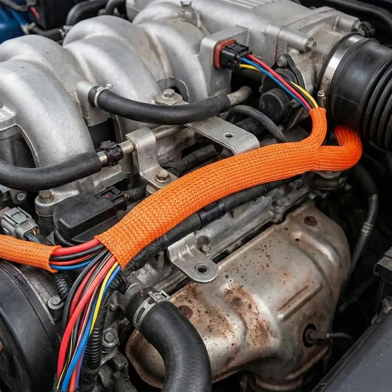 Wärmeschrumpfende Stoffummantelung Rutschfester Kabelbaum-Schutz für die Automobilindustrie Große Dicke Geflochtene Ummantelung Schrumpfverhältnis 2:1 – Detail 5