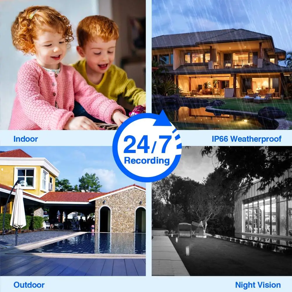 Wireless Security Camera System Home WiFi CCTV 4CH 1080P NVR Kit 4pcs 1080P Outdoor Bullet IP Camera