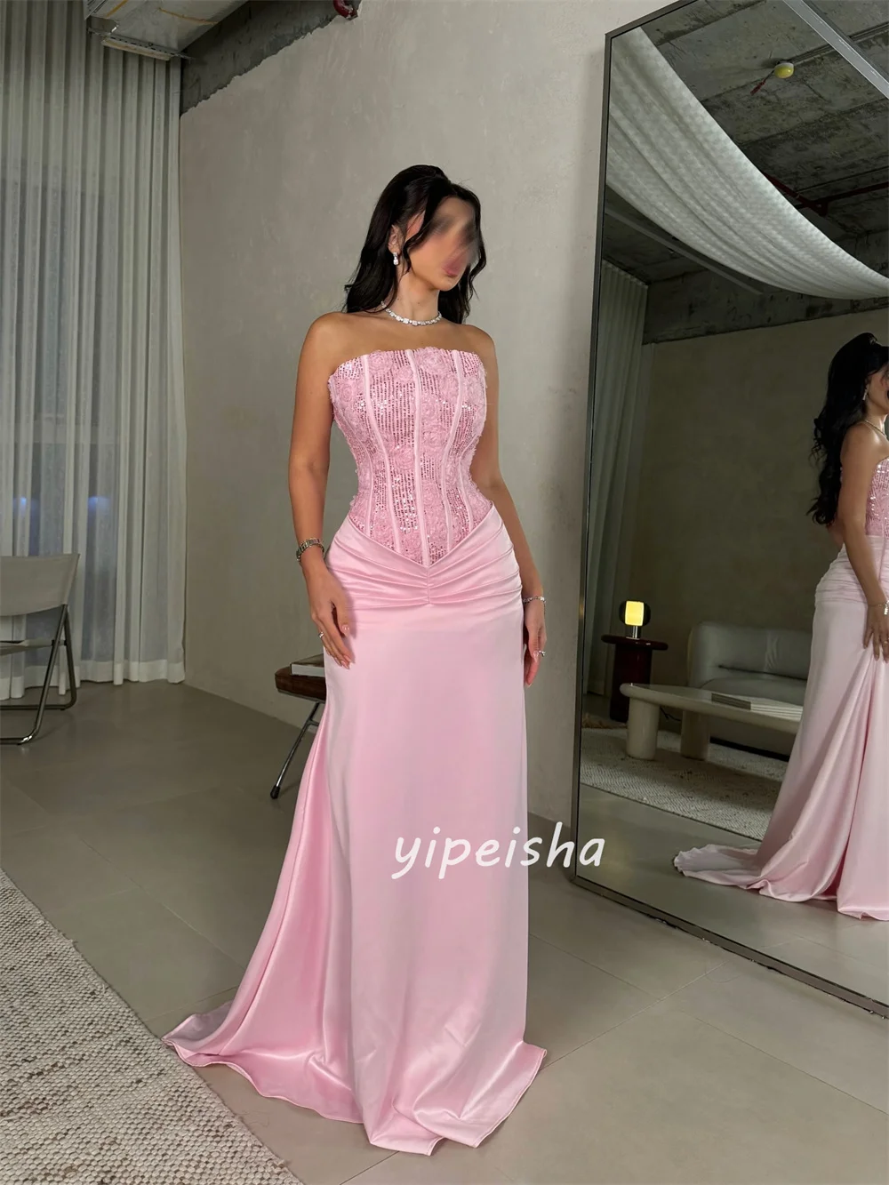 Abiti lunghi senza spalline dritti con fiori fatti a mano con paillettes formali eleganti personalizzati Abiti per occasioni su misura intricati