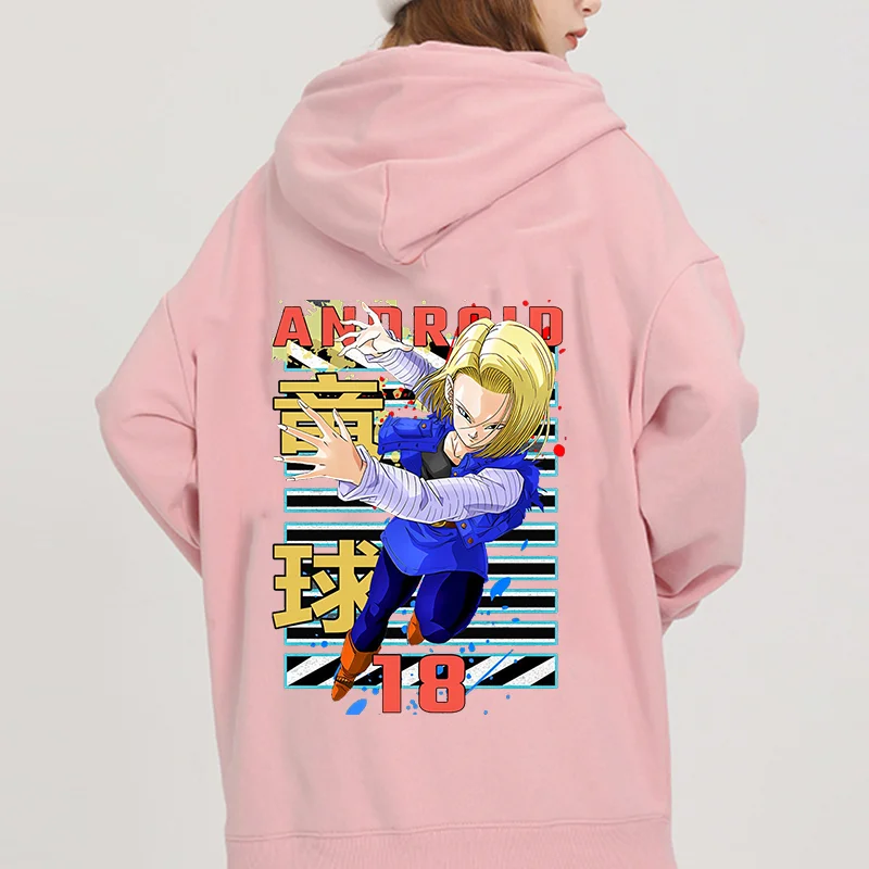 2024 New Men's and Women's Anime Dragon Android 18 Lazuli Cartoon Wukong Cell Printed Hoodie Couple Street Leisure Sports Shirt