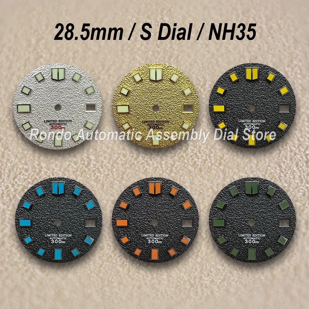 28.5mm Matte Diving S Dial Fit NH35/NH36/4R/7S Automatic Movement Green/No Luminous High-Quality Watch Modification Accessories