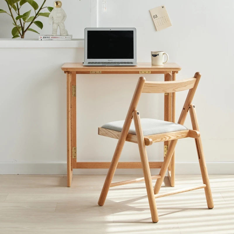 -oo A3163 Nordic Style Solid OAK Wood Table Organizer Office Desk Wooden Folding Laptop Table