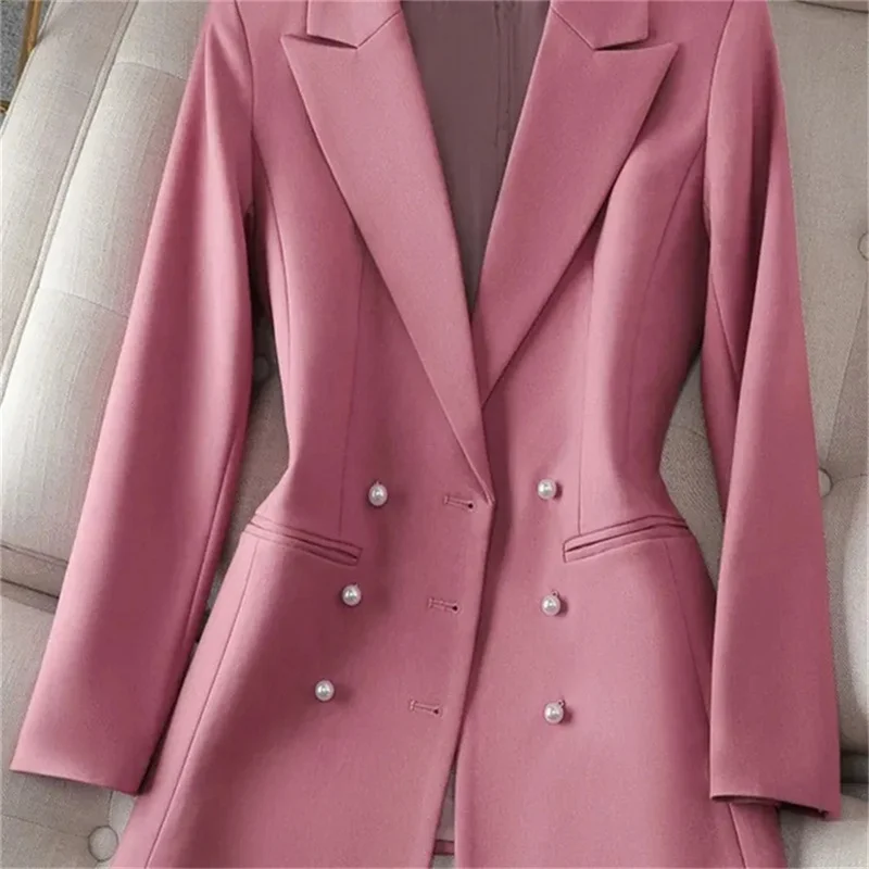 4XL Suit Jacket For Women Autumn 2023 new Design Sense For Lady Spring Pearl Buckle Blazer High Quality Jacke Double Breasted