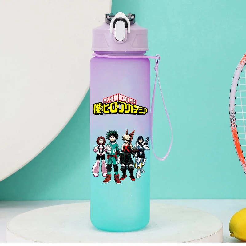 Botella de agua con pajita de 750ml de Anime My Hero Academia, taza para beber de dibujos animados para hombres y mujeres, taza para beber al aire libre de gran capacidad, regalo para campamento