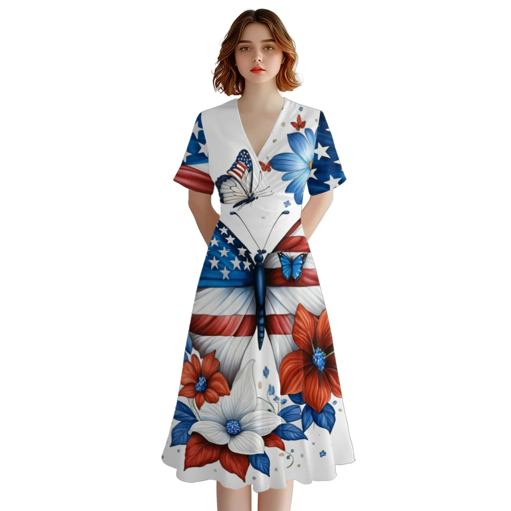 Summer Dress Independence Day Women Fashion Stylish Party Dresses Evening Dresses Trendy Girl Vestido Maxi Dress Elegant Robe