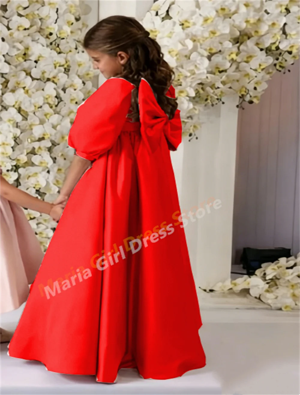 Delicate Girl Satin Party Dress Dress Big Bow Floor Length For Kids Wedding Birthday Prom First Communion Evening Ball Gowns