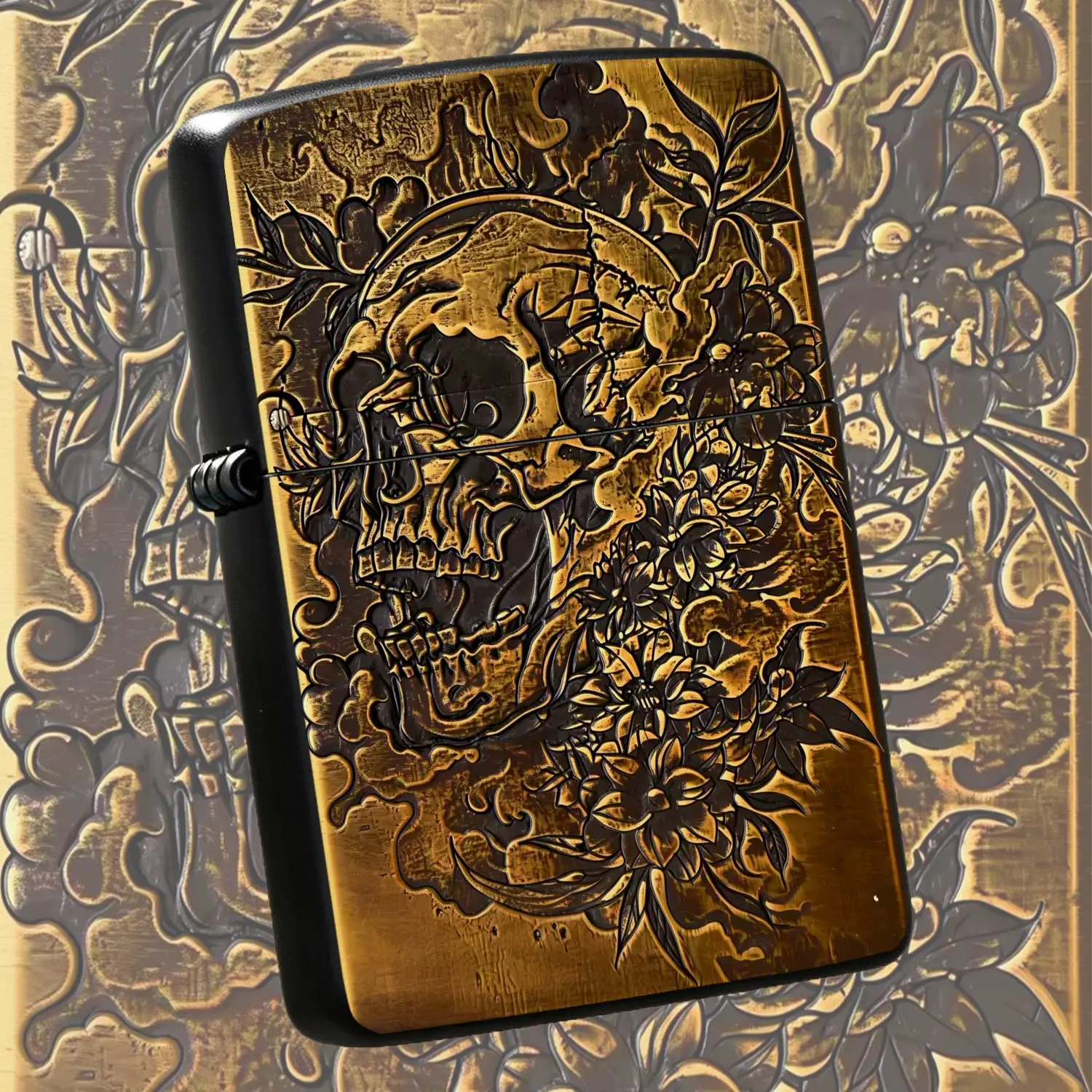 Retro Gilded Skull Floral Embossed Lighter, Artistic Trendy Decorative Ornament, Portable Daily Use Ignition Tool, Multi-Scenario Ideal For Outdoor Camping, Candle Lighting, Exquisite Creative Present For Friends And Pe A Humorous And Inter