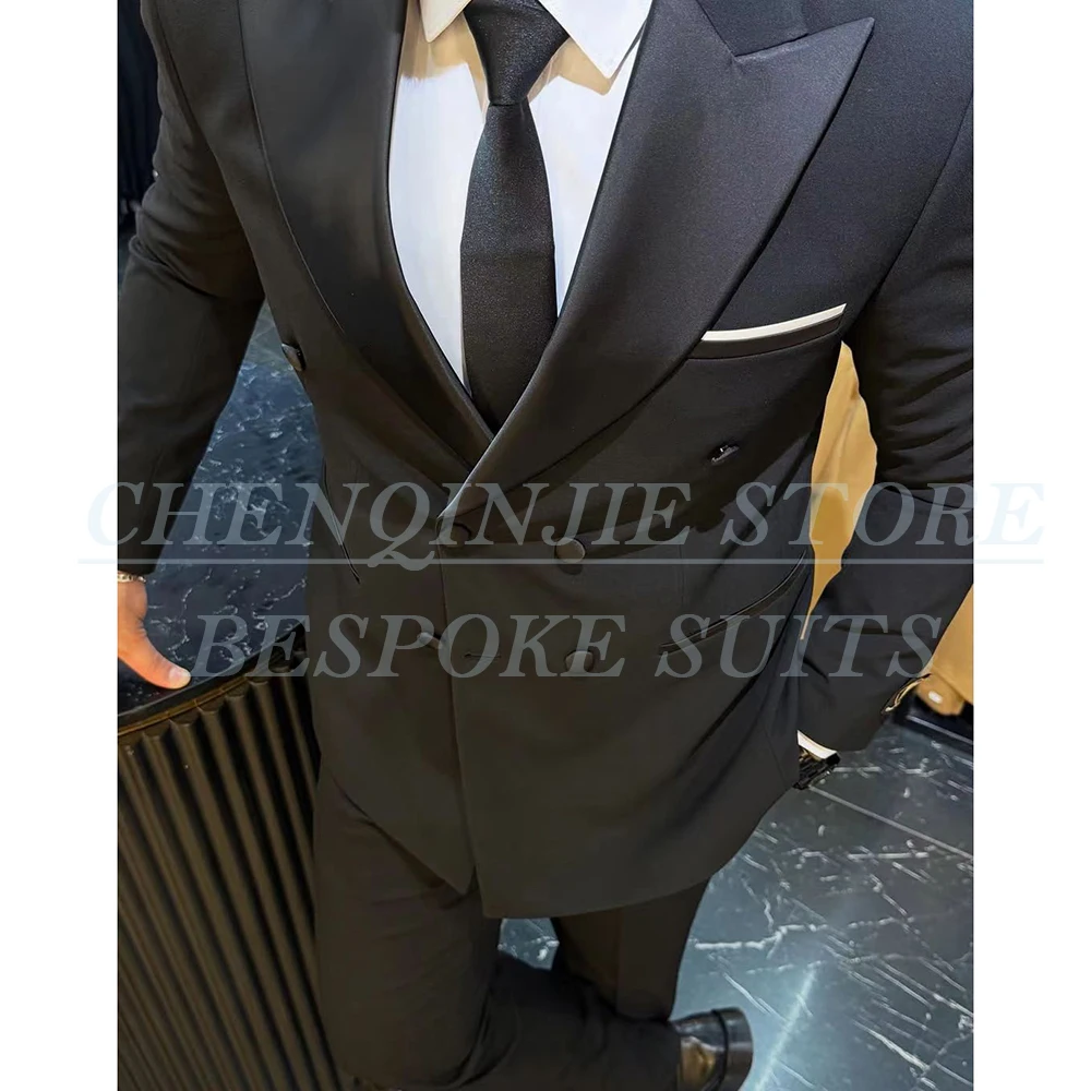 

Customzied Men's Suits Luxury Black Double Breasted Peak Lapel Slim Fit 2 Piece Jacket Pants Sets Business Male Clothing Terno