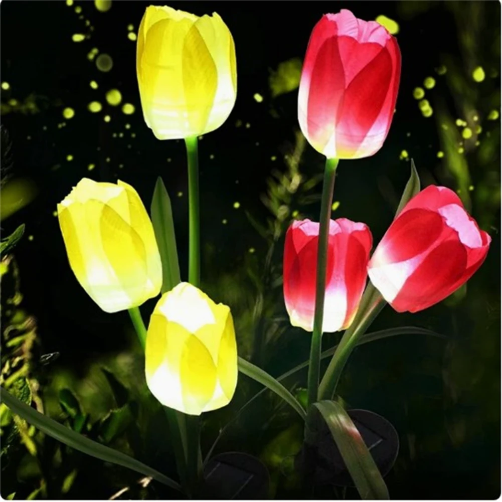 

2pcs Outdoor Garden Solar Stake Lights Waterproof Tulip Flower Stake Lights Decoration For Backyard Pathway Lawn