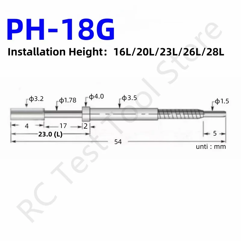 20/50PCS PH-18G 16L 20L 23L 26L 28L Length PCB Spring Test Probe ICT Test Probe Test Pin For PCB Test G Head G Tip Dia 3.2mm