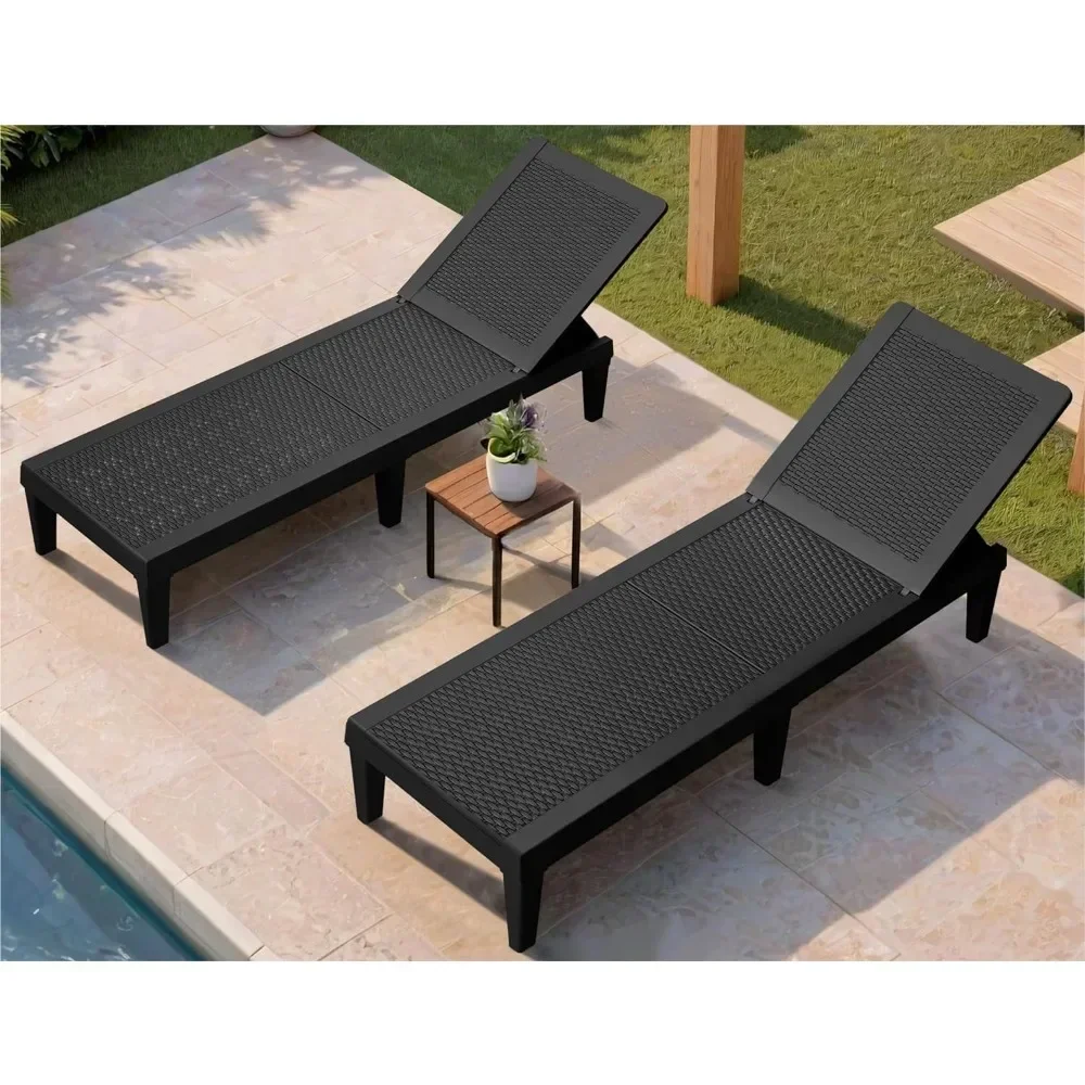 Outdoor Chaise Lounge Chairs Set of 2 with 5-Position Adjustable Backrest,Waterproof PE Sun Loungers for Garden Pool Beach Patio