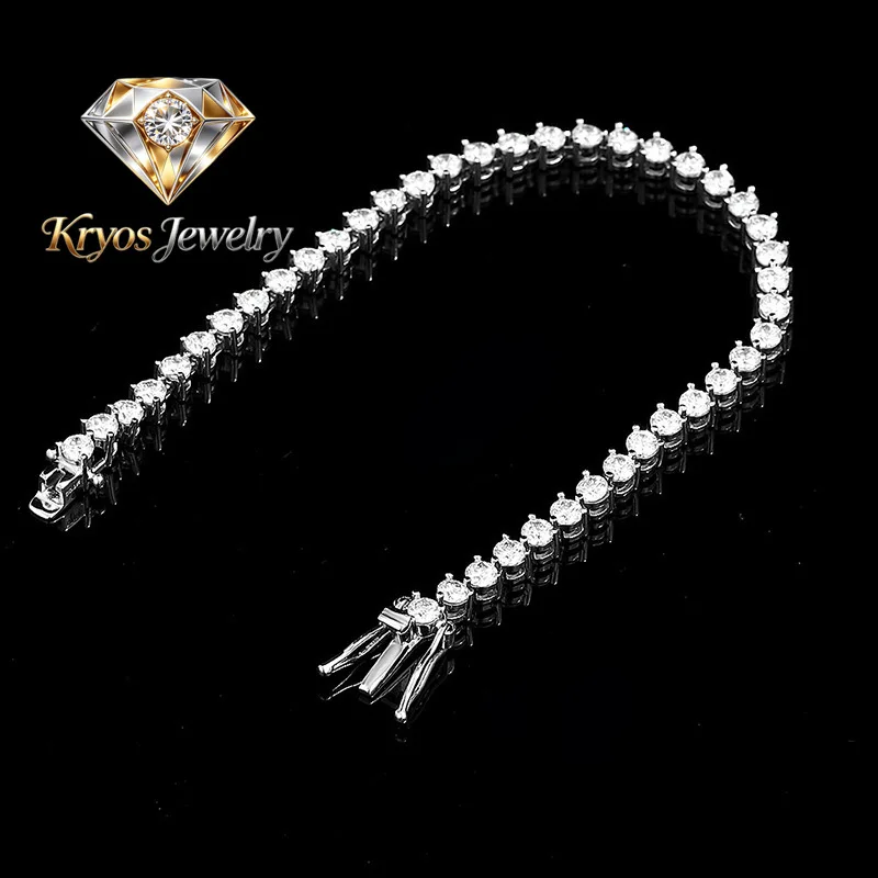 Kryos Jewelry Luxury Solid Platinum PT950 Women's 3mm 4mm 5mm Three Claw Moissanite Diamond Bracelet Full Diamond Tennis Bracele