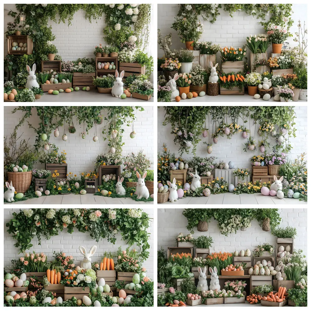 

Spring Easter Background For Photography Easter Egg Flower Tulip Bunny Kids Birthday Baby Shower Portrait Photo Backdrop Decor