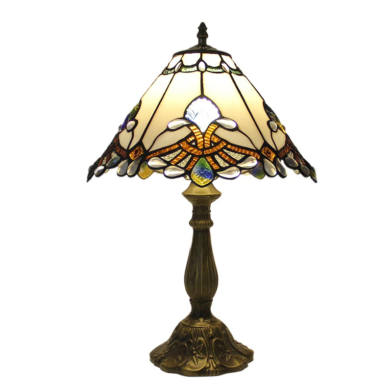 12inch 30cm Umbrella White Stained Glass Tiffany Lampshade Pastoral Bedside Table Lamp Lamparas De Mesa Desk Night Light