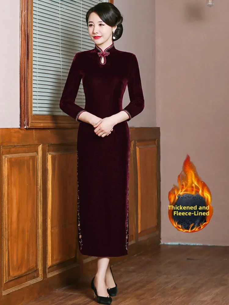

High-End Velvet Long Sve Fro for ly Women Wedding Banquet Warm Thiened Fro Traditional Chinese Sle ...