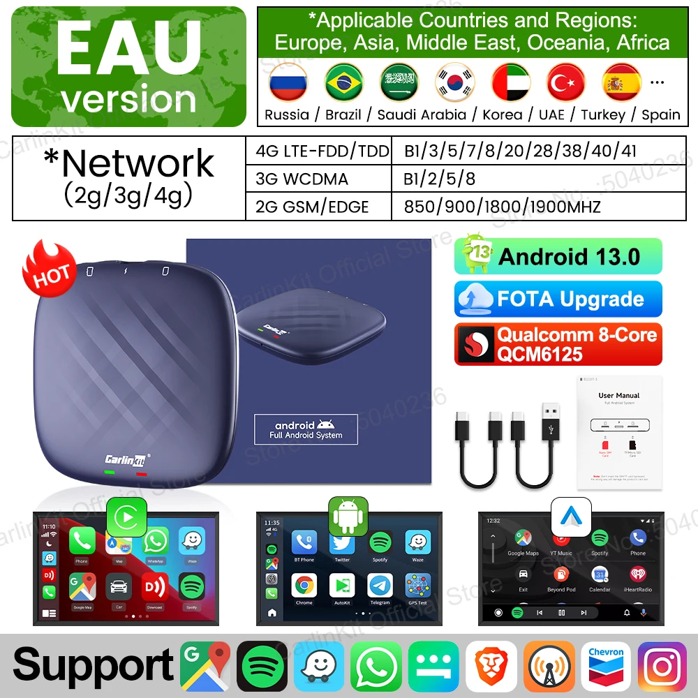 CarlinKit 6G/8G+128G Android 13 CarPlay AI Box 8 Cores Draadloze Android Auto CarPlay Videobox FOTA Upgrade voor Netflix Youtube
