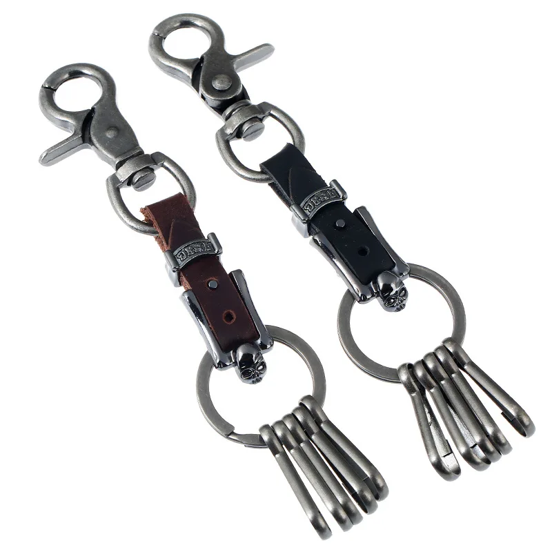 Leather Vintage Keychain for Men Punk Style Cowhide Car Key Ring Small Gift for Automotive Keys
