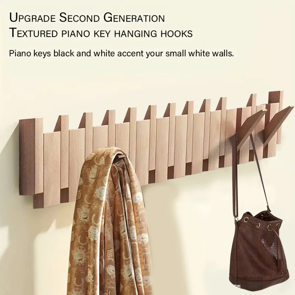 Walnut Coat Racks Wall Hanging Wall Entry Door Porch Hanging Coat Rack Perforated Solid Wood Creative Piano Keys Clothes Hook
