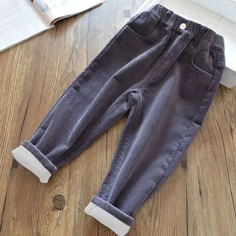 Baby Warm Trousers for Girls and Boys 2022 New Kids Fleece Corduroy Pants Thicken Outwear Autumn Winter 2 4 6 8
