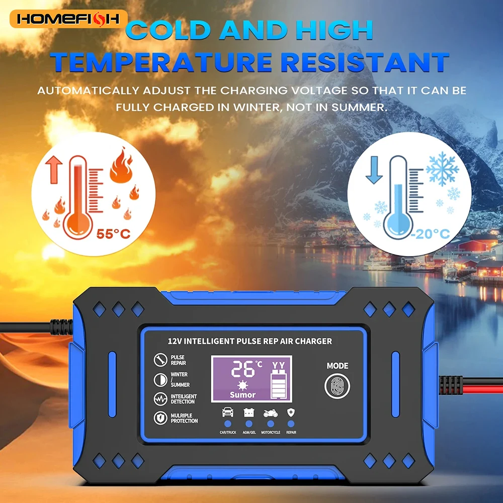 Battery Repair LCD Display 6A 12V Intelligent Car Battery Charger Car and Motorcycle Battery Charging Unit Lead-Acid