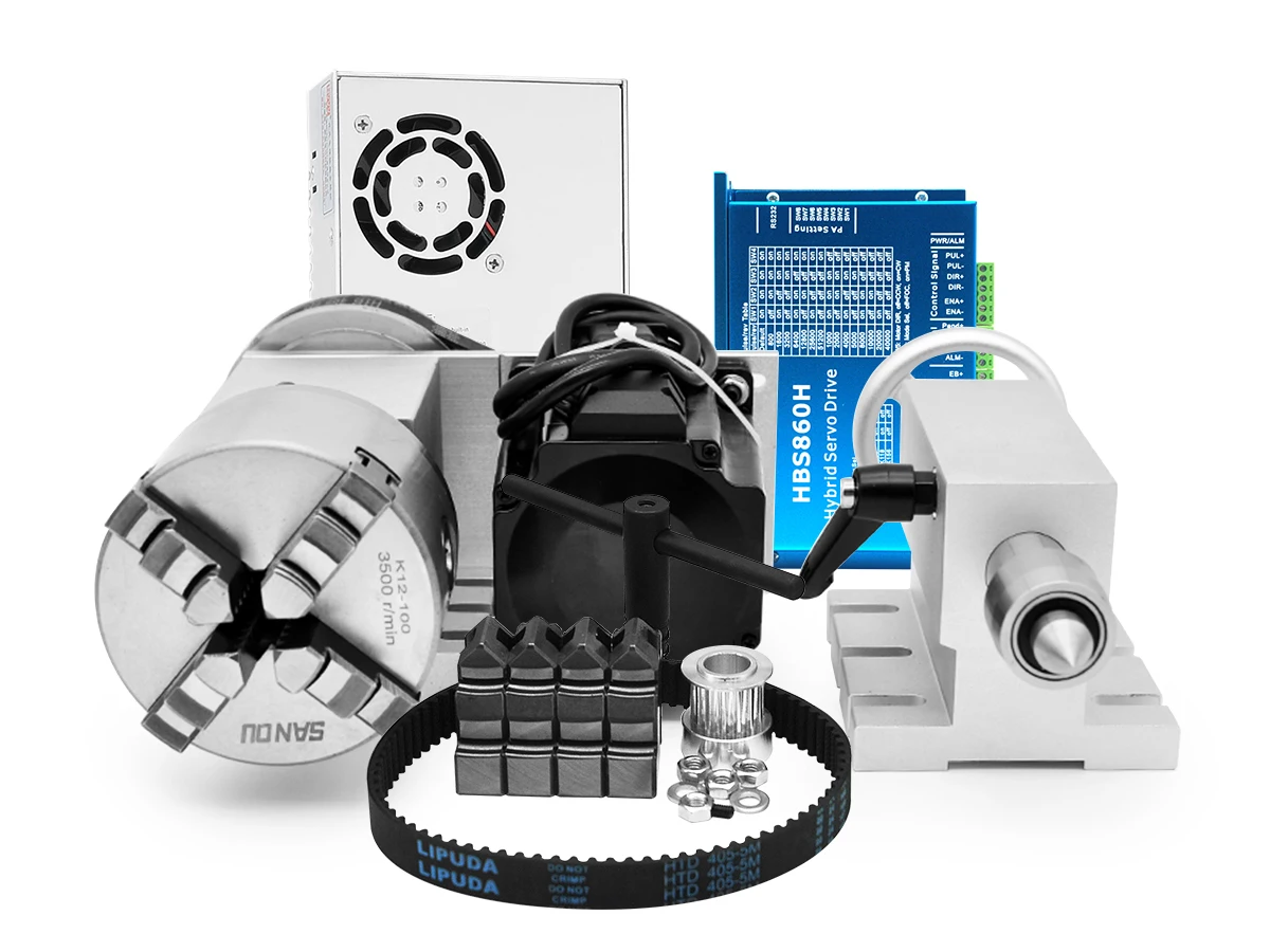 Nema34 Stepper Motor with Motor Driver HBS860H kit & 4th Axis A axis K12-100mm 4 Jaw Chuck 4:1 & MT2 Tailstock for CNC Router