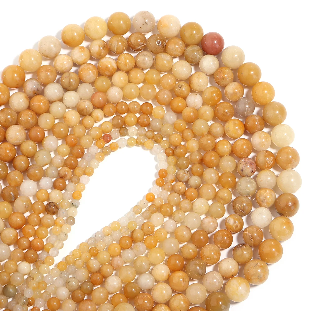 1Strand Natural Stone Jade Beads Yellow Round Smooth Loose Spacer Beads for Jewelry Making DIY Bracelet Necklace Accessories